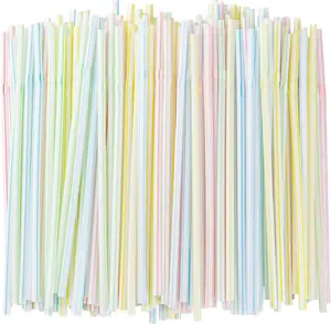 [200 Pack] 8.5" High Flexible Plastic Straws,Bendable Disposable Drinking Straws -Striped Assorted Colors for Home Use Milk Juice Drinks