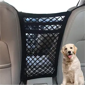 Car Seat Between Net Pocket, Elastic Storage Bag, Car Organizer Mesh Pouch, 3-Layer Pet Barrier, Vehicle Seat Storage Bag