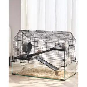 VEVOR Hamster Cage, 360 Viewing Transparent Hamster Habitats, Small Animal Cage, 29.5x 17.3x 24 in, Ventilated Pet Mouse Cages with Water Bottle, Portable Hamster House for Rats, Guinea Pigs