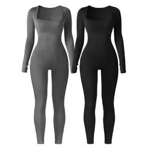 Women’s Long-Sleeve Ribbed Seamless Winter Jumpsuit/Overalls