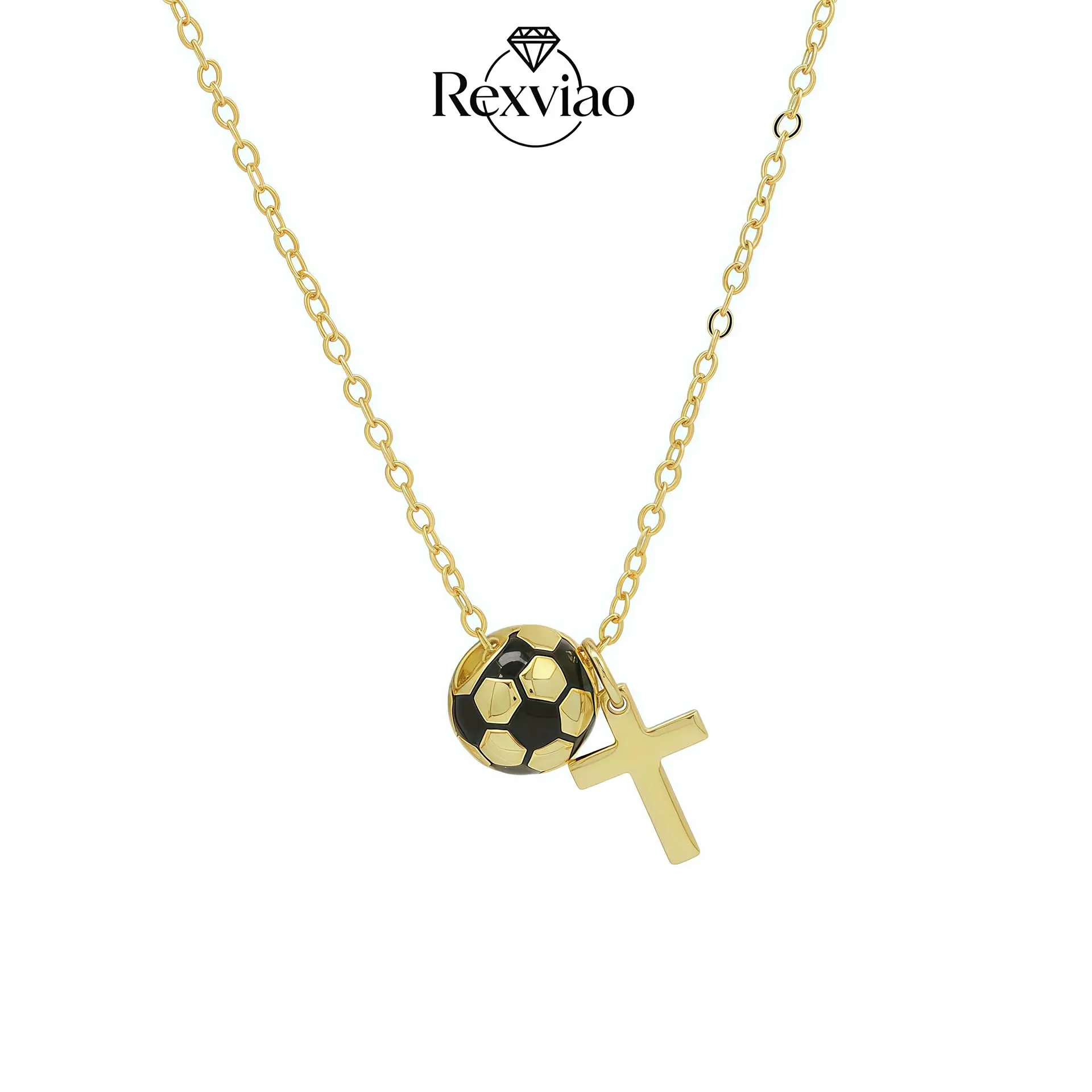 Rexviao Stylish Soccer Cross Pendant Necklace | Unisex | Sporty Style | Ideal for everyday wear and club gatherings | Chain length 18 + 2 inches