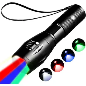 Red Flashlight Rechargeable,Green Light Flashlight,Blue Light flashlights, Lights for Observation, 4 in 1 White Lights and Red lamp and Blue Lamp and Green Lamps ,4 Modes.