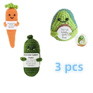 3 Pcs Crocheted Carrots, avocado, cucumber Doll Crochet Vegetable   Knitting Stress Relief Handcrafted with Greeting Card Emotional Support Positive Life