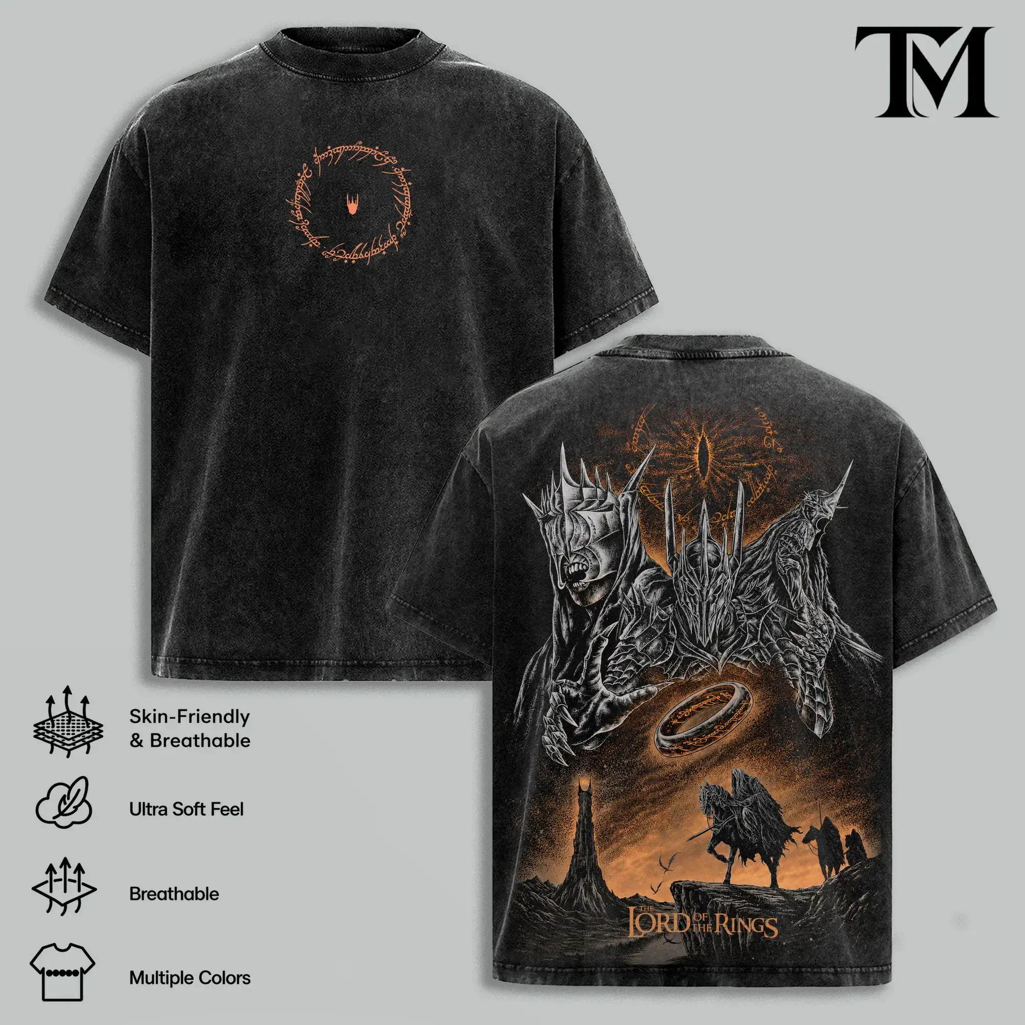 Lord Sauron The Lord Of The Rings Mens Graphic Short-Sleeve T-Shirt, Streetwear Mens Clothing, Heavyweight Cotton, Classic Oversized Seamless Straight Designer Top, Epic Panther Print, Guys Gifts for Movie Fans, Shortsleeve