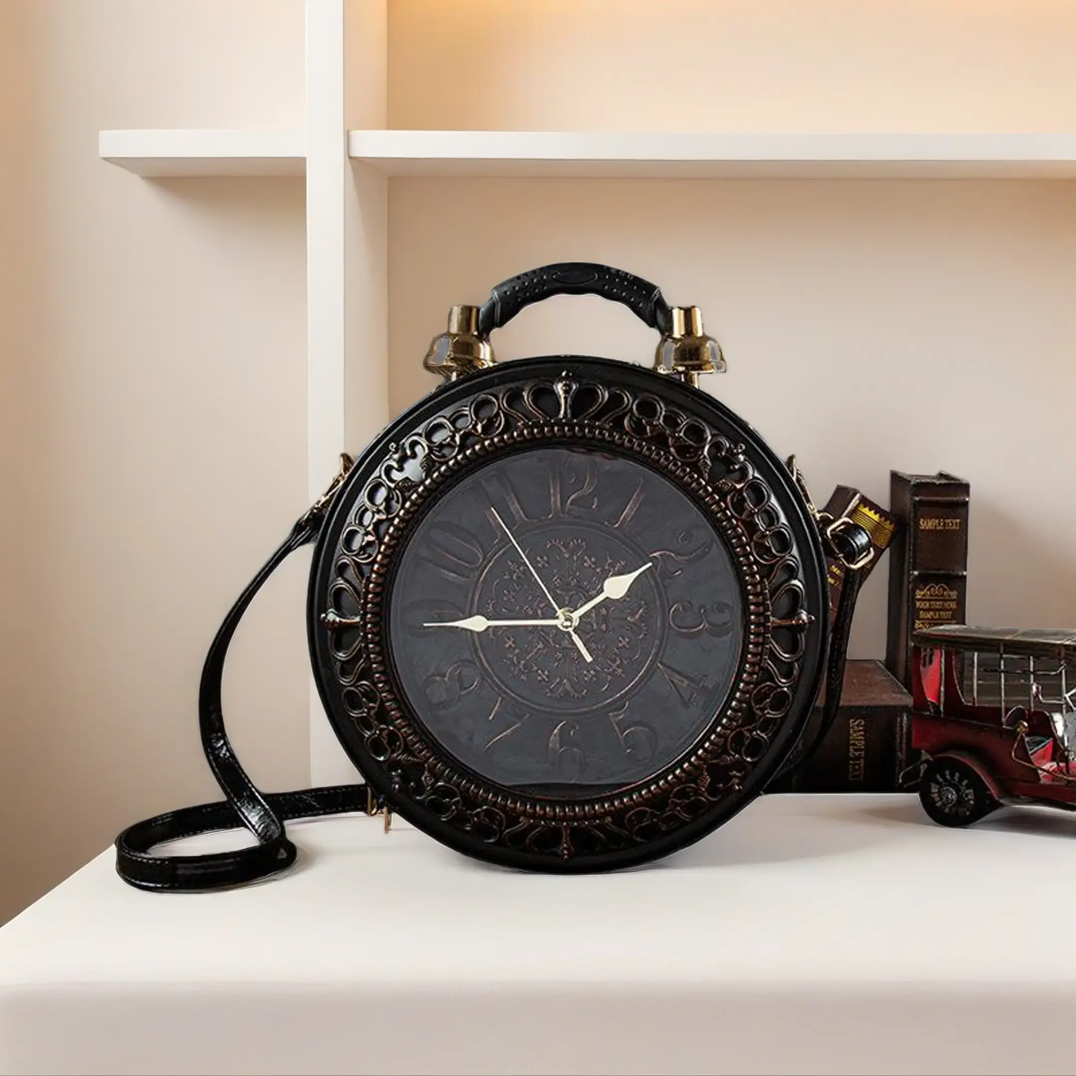 Women's Crossbody Bag, Vintage Bell-Shaped PU Leather Shoulder Handbag with a Functional Clock for Casual Fashion, Casual Fashion Bag, Crossbody Shoulder Handbag