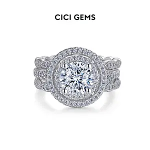 CICI GEMS 1.5CT Moissanite Halo Ring Guard Insert Bridal Set for Women Bridal Set Double Band D VVS1 Stackable 18K White Gold Plated Lab-Created Hypoallergenic Wedding Engagement Anniversary Gift Fine Jewelry