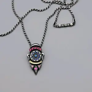 Handmade Sterling Silver Pendant with Garnets, Sapphires, and Rubies inlaid with 24K Gold