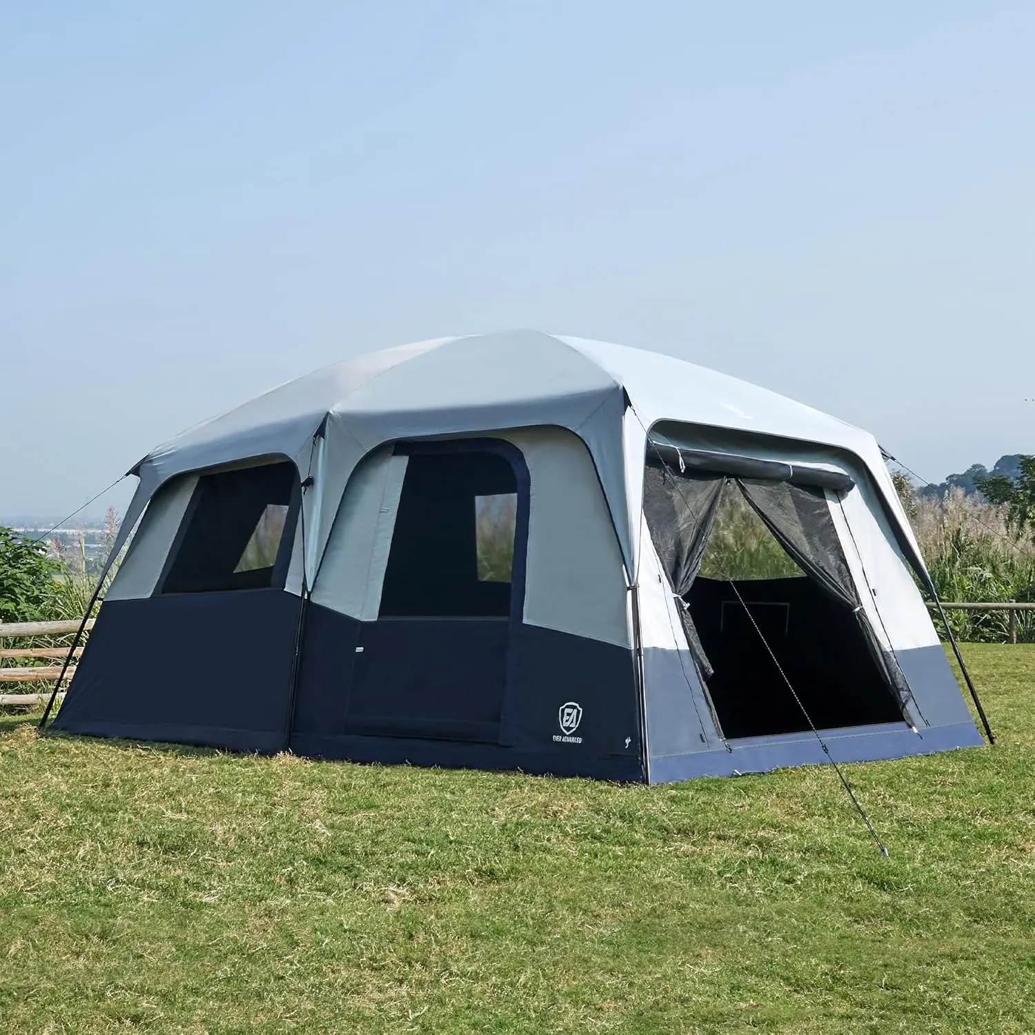 EVER ADVANCED 10 Person Camping Blackout Design Tent, Multi Room Tent for Family, Large Tents with Rainfly and Carry Bag, 2 Doors, Water-Resistant, 14ft x 10ft x 84in