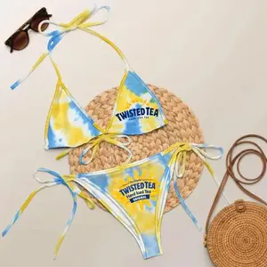 C00rs Cattle Country Western Tie Dye Beer Bikini Set – Especial Drinking Print, Sport Beach Swimsuit, Sexy Summer Swimwear for Her, Hawaii Vacation Outfit