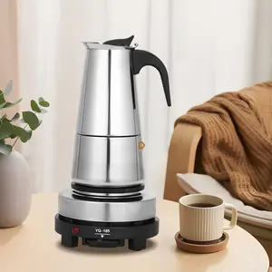 Moka Pot Stainless Steel Coffee Pot Stovetop Espresso Maker Percolator Italian Coffee Maker 200ml/7oz/4 cup or 450ml/15oz/9 cup W/Electric Stove (4/9 Cup) Tea
