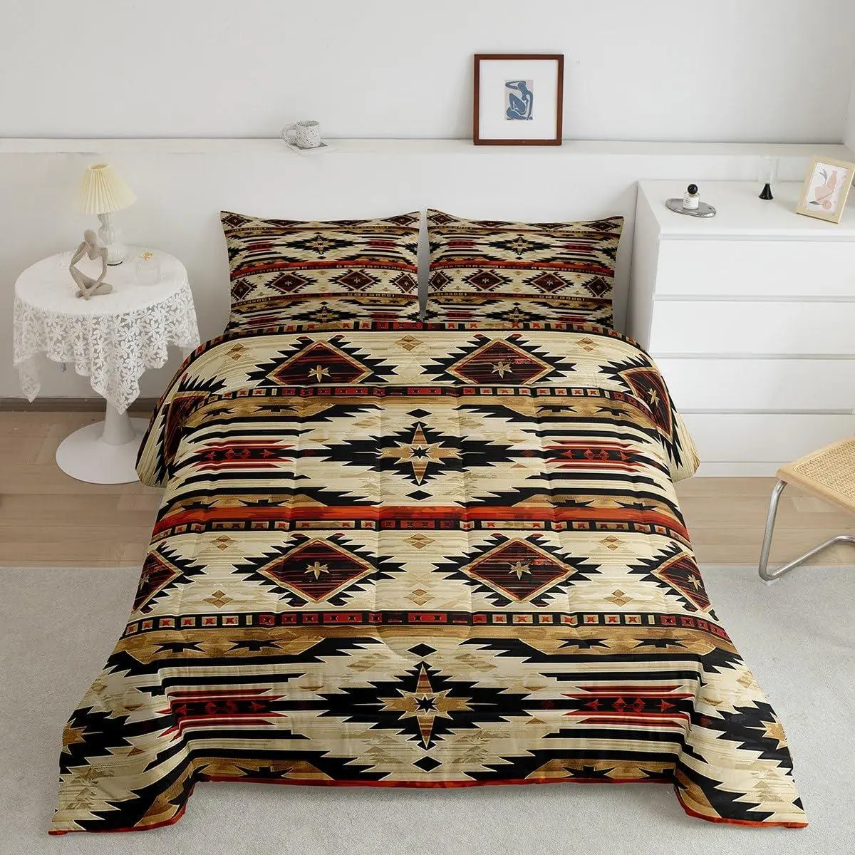 Western Comforter Set,Southwestern Aztec Bedding Set Boho Tribal Comforter Ethnic Bohemian Rustic Country Duvet Set Bedroom Decor