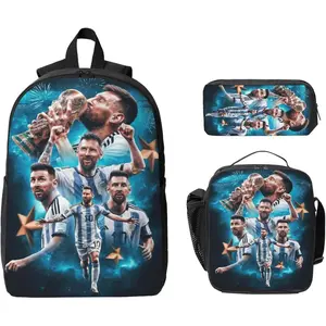 Soccer Backpack Player #7 Ronaldo Backpack with Lunch Box & Pencil Case Lightweight Casual Knapsack for Trave