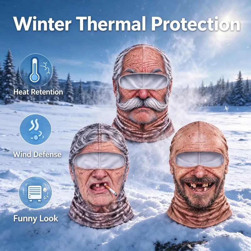 Funny Old Man Face Balaclava Mask, Dralon Thermal Fabric, Warm Wind-Resistant Full Face Winter Ski Mask for Sports & Outdoor Activities