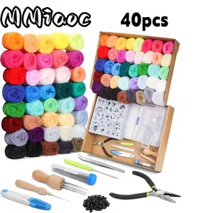 40PCS Wool Felting Kit With Felting Needles And Wool Roving Total Doll And Fabric Making Wool Fibre Spinning Craft Felting Material For Beginners toy new