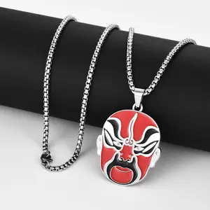 HN066:Hip-Hop Style Necklace,Chinese Style Sichuan Opera Masks Pendent Necklace For Women And Men Cuban Link Chain