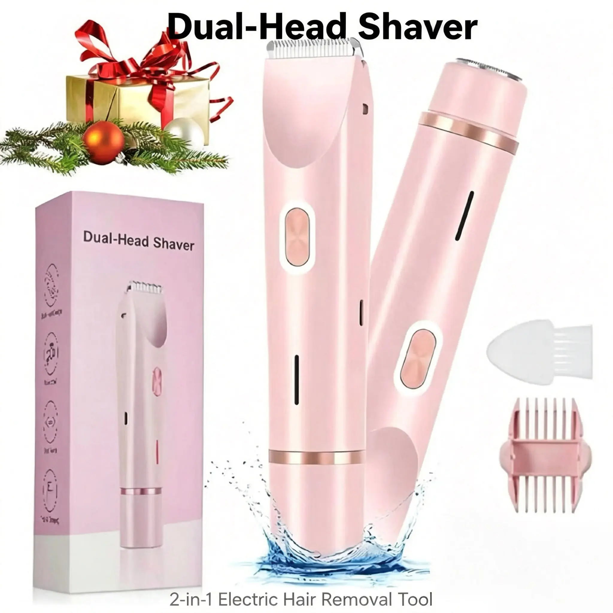 Women's Rechargeable 2-in-1 Bikini Trimmer & Electric Razor - Dual Heads for Painless Hair Removal, Adults' Smooth Legs & Clean Shave Tool, Womens Gifts for Hair Removal Needs