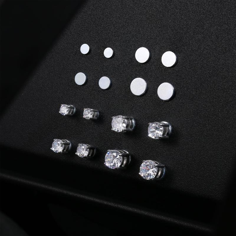 1/2/4 Pairs Stainless Steel Magnetic Stud Earrings for Men Women Non-piercing CZ Hypoallergenic 6-8MM Perfect Gift Valentine's Day Gift