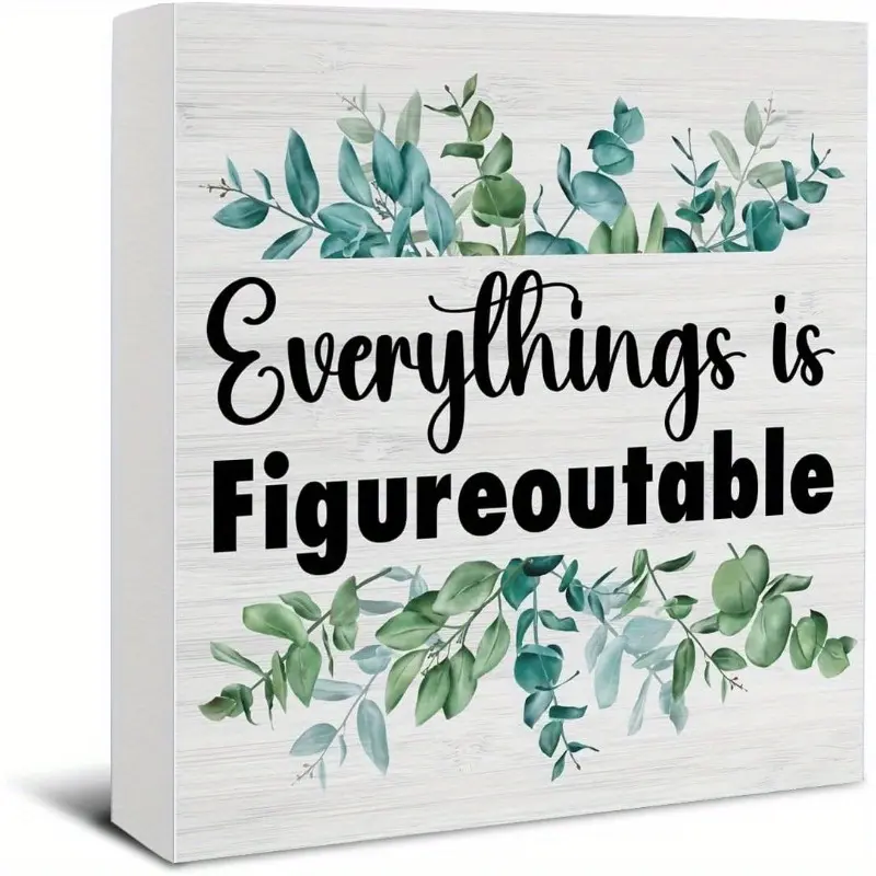 Christmas Halloween Decoration， Motivational Office Desk Decor - Rustic Everything Is Figureoutable Wooden Sign Home Office Cubicle Decor - 5 x 5 Inches