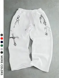 Men's Key Butterfly Print Drawstring Waist Joggers, Gothic Casual Loose-Fit Pants, All-Season Wear, Unisex Design