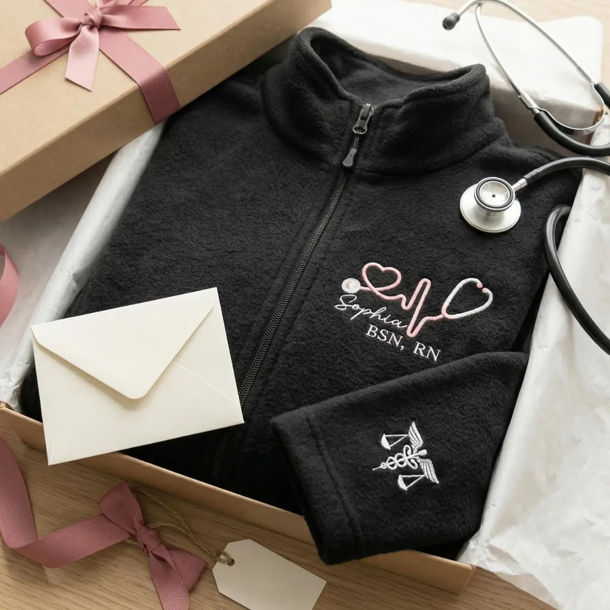 [MADE IN US] Personalized Nurse Fleece Jacket with Custom Embroidered Name & Nursing Credentials, Custom RN BSN Medical Jacket, Cozy Full Zip Work Jacket, Healthcare Gift for Nurses