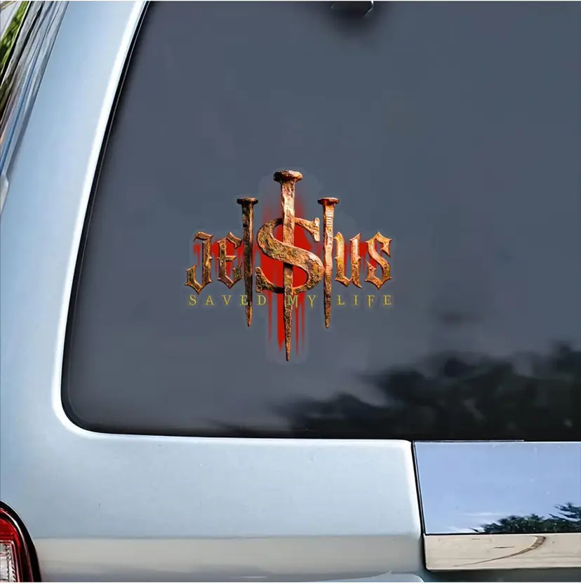 Jesus Saved My Life Christian Car Decal, 6/9Inch Waterproof Vinyl Bumper Sticker, Faith-Inspired Decor for Cars, Trucks, SUVs, Vans, Windows (God Believer Automotive Exterior Accessory)
