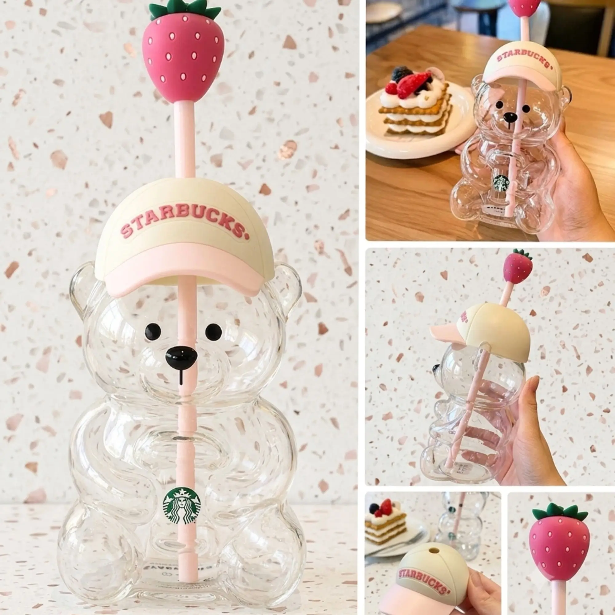 20oz Starbucks x KBO Limited Collaboration Bearista Bear Straw Cold Cup, Reusable Kitchenware Drinkware Tumbler