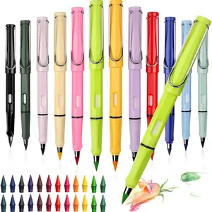 12 Pcs Colored Eternal Pencils with 24 Replacement Nibs, Forever Pencil Set for Writing & Drawing, Ideal for Home Office School Use, Multifunctional Stationery