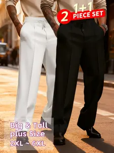 2pcs Men's Plus Size Formal Pants – Stretch Comfort Trousers, Straight-Leg Office Slacks for All-Season Wear, Ideal for Meetings, Formal Events & Casual Attire, Versatile Black Dress Pants, Comfortable Fit, Big & Tall Options, Business Joggers