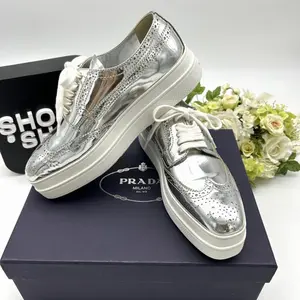 Pre-owned PRADA As Shown Shoulder Bags Metallic Spazzolato Leather Platform Brogues RS1999933