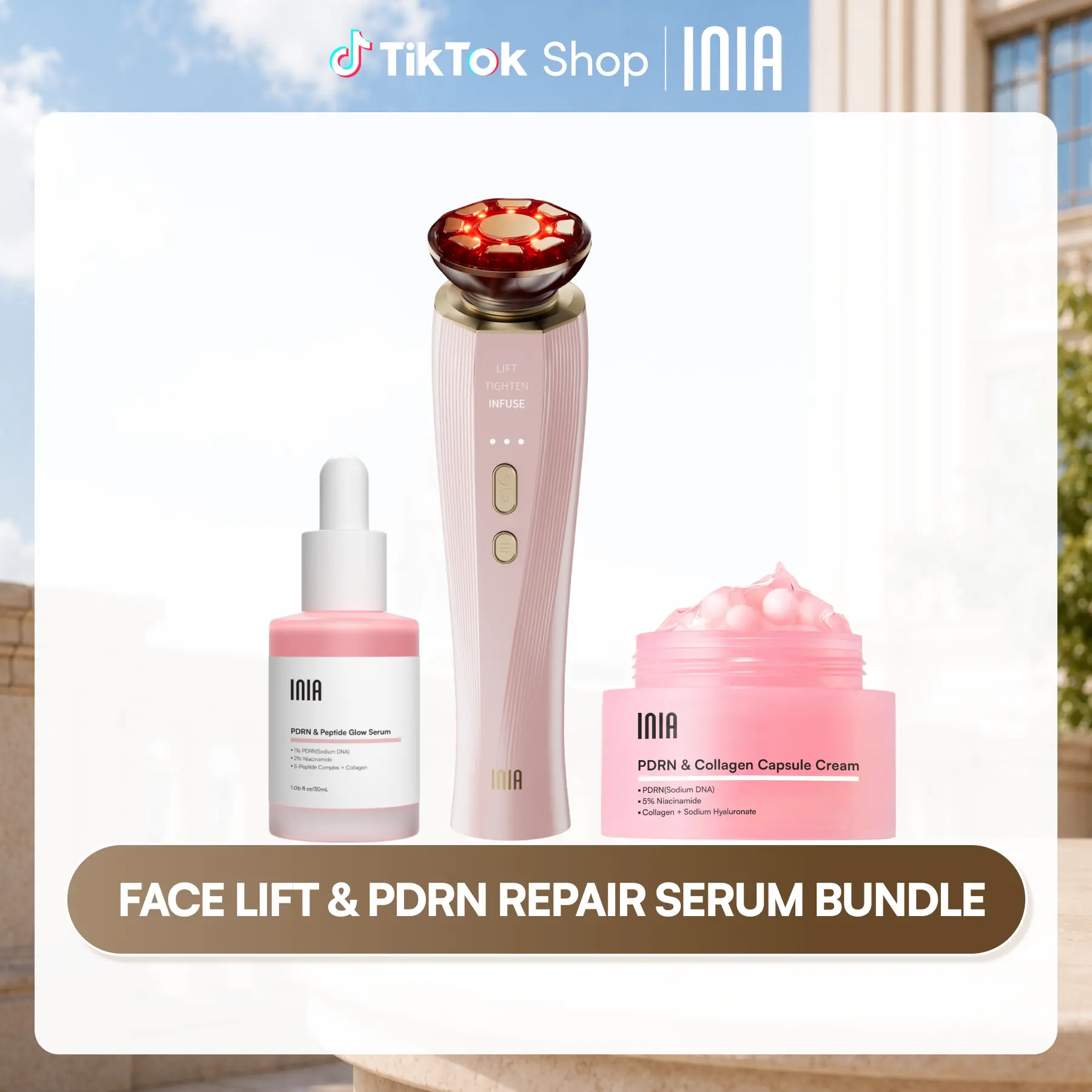 INIA FLARE & PDRN + Peptide Repair Bundle – Beauty Device with Serum & Cream Duo for Lifting, Firming & Deep Repair, Boosts Absorption & Hydration, Safe for Sensitive Skin,Mother's Day Special Gift,back to school,back to school haul