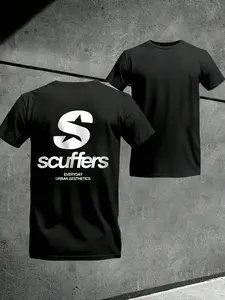 Scuffers Urban Aesthetic Print Fitted T-Shirt, Simple Trendy Streetwear Street Style, Comfortable Cotton Fabric, Casual Long Sleeve Top for Daily Wear
