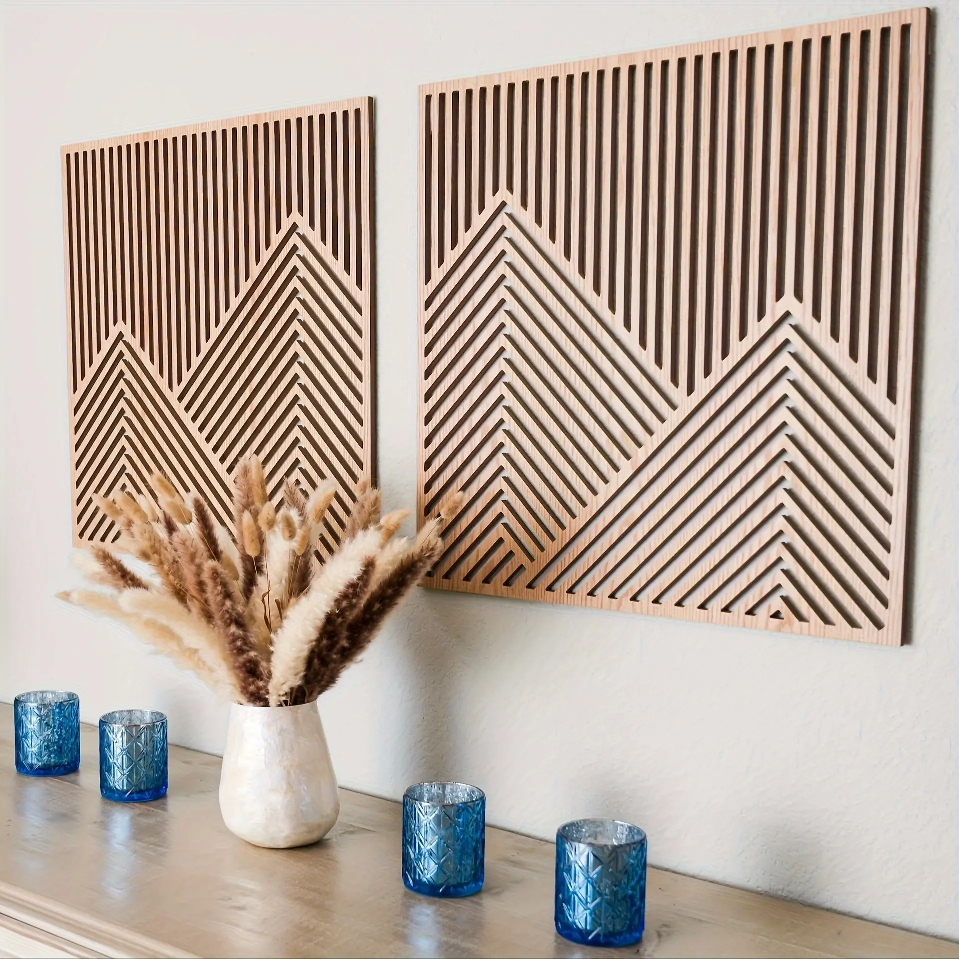 Modern Wooden Wall Decor Set, Decorative Wall Art, Living Room Decorations, Bohemian Abstract Art Panels, No Wiring Required, Ideal for Living Room, Bedroom, Farmhouse Style