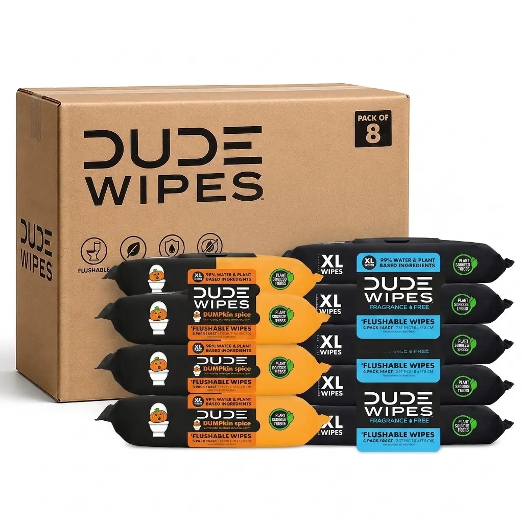 DUDE XL Flushable Wipes, Dumpkin Spice & Fragrance Free, 8 Pack, Total 392 Count