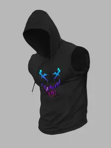 Y2K Cyberpunk Sleeveless Hooded Tank Top Men, Edgy Gradient Smiley Face Graphic, Streetwear Workout Muscle Shirt, Casual Athletic Summer Outfit for Gym, Street, Fitness #springsaledeals2026 #summeroutfits #fyp #menstreetwear