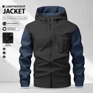 Men’s Hooded Windbreaker Jacket Lightweight Wrinkle-Resistant Fabric color block Design Zippered Chest Pocket Urban Functional Style fashionable comfortable daily wear casual and breathable coat