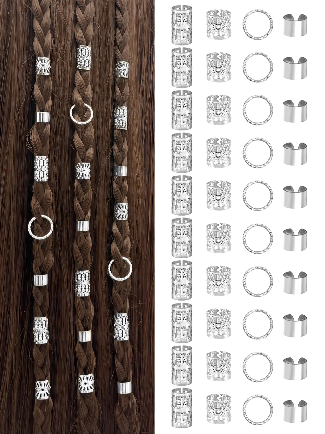 40pcs Set Vintage Hollow Hair Rings, Alloy Hair Cuff, Hair Pins Loops, Summer Loc Hair Jewelry for Braids, Hair Accessories, Boho Hair Accessories, Fashion Hair Accessories, Geometric Hair Accessories, All Seasons Hair Clips