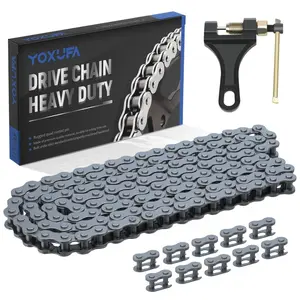 420 Motorcycle Chain 132 Links For 50,70,90,110,125cc ATV, 212cc Go Kart Mini Bike Powersports Parts With Chain Breaker