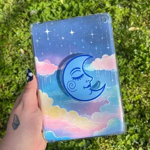 Sleeping Crescent Moon Magnetic Kindle Grip Books Lover Kindle Accessories Phone Holder PopSocket Phone Grip Magnetic Pop Socket Phone Grip