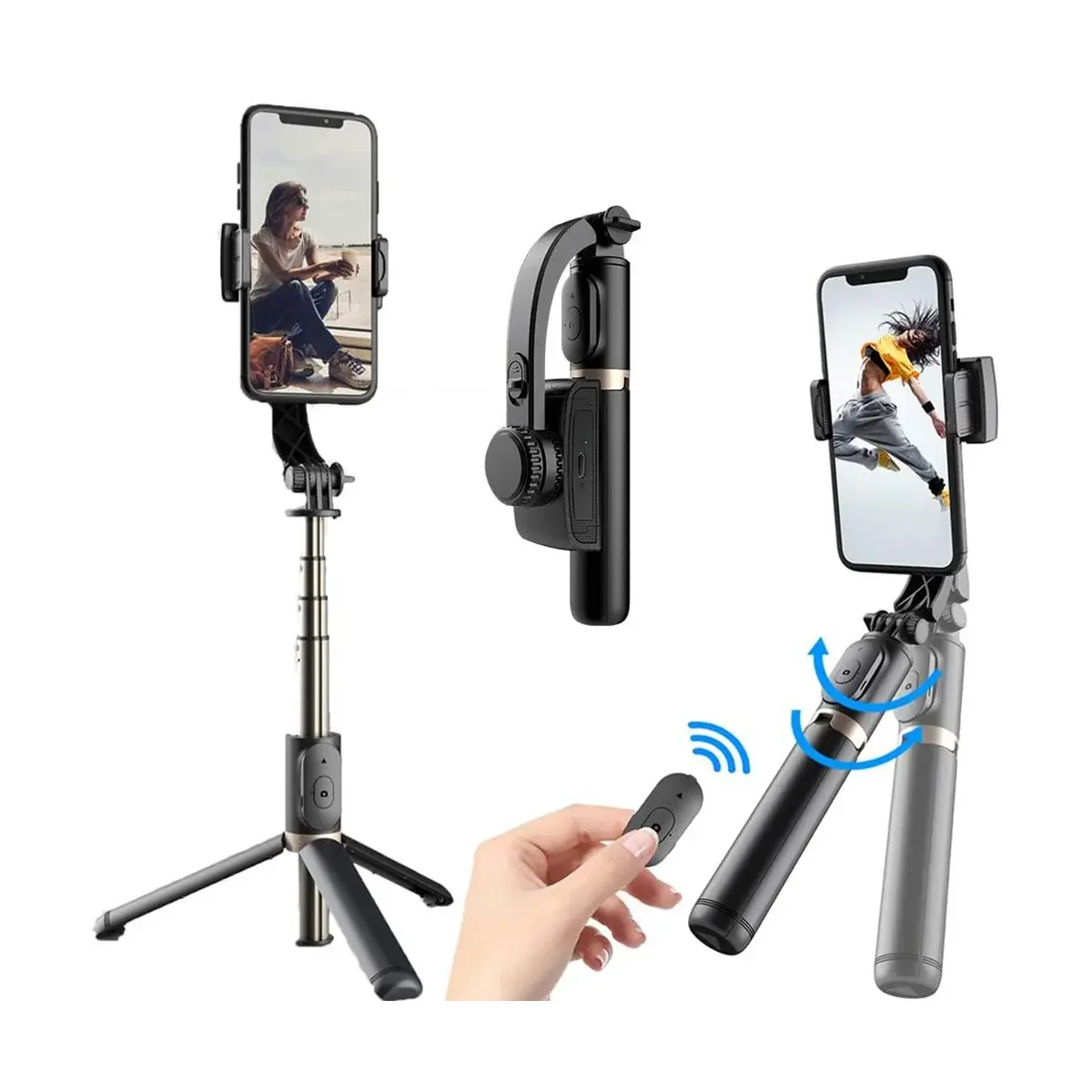 Gimbal Stabilizer Selfie Stick Foldable Wireless Tripod with Bluetooth Shutter Monopod for iOS Android Compact Portable Stable Shots