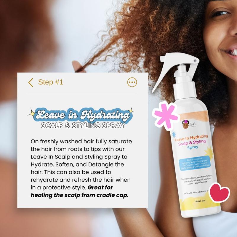 NyRose Naturals Complete Dry Hair & Scalp Solution - Natural Leave-In Hydrating Spray, Nourishing Hair Oil, & African Black Soap Bar for Cradle Cap & Post Partum Hair Loss