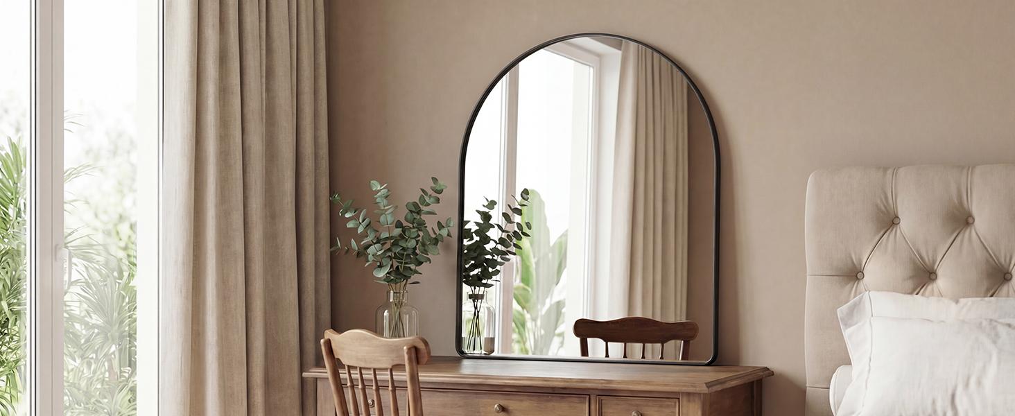 Sweetcrispy Luxury Arched Bathroom Mirror - Modern Arched Shape Mirror with High-Clarity Shatterproof Tempered Glass, Metal Deep Frame, Hanging or Leaning Design, Styrofoam Pack for Living Room, Dresser Sweetcrispy Luxury Arched Bathroom Mirror - Modern Arched Shape Mirror with High-Clarity Shatterproof Tempered Glass, Metal Deep Frame, Hanging or Leaning Design, Styrofoam Pack for Living Room, Dresser