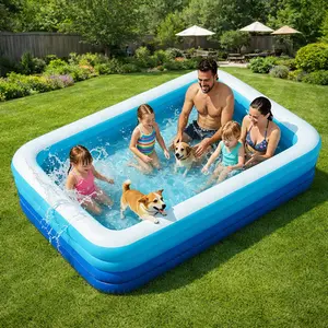 102 inches (approx. 260 cm) large inflatable swimming pool for adults and families. 4-layer thickened inflatable pool (stronger than 3-layer), 0.32mm heavy-duty PVC durable pool, suitable for kids, adults and pets in the backyard. Summer blue.