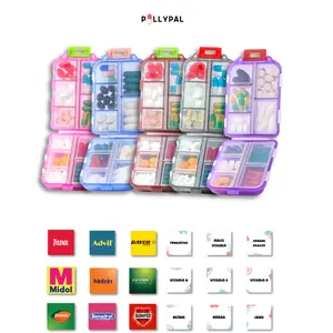 PillyPal V1 1 Sticker Sheets 8 Compartments Portable Durable Pill Vitamins Supplements Probiotics Organizer Healthcare Containers Waterproof Travel Organizer TSA Approved
