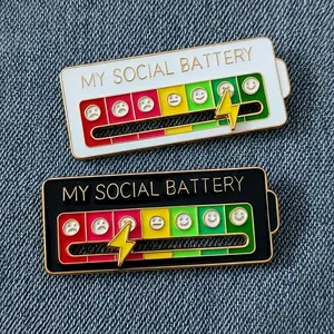 Social Battery Pin - Slider Pins for Introverts, Funny Interactive Mood Pins for Jackets & Backpacks - Novelty Cowboy Accessories for Men, Cute Gifts for Girlfriend, Wife, Her [Novelty Accessories]