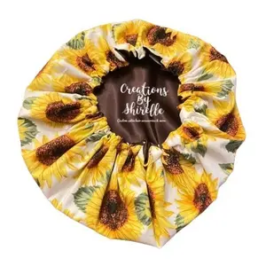 Sunflower Satin Bonnet in Brown & Gold  Protects Hair from Damage Frizz and Breakage Gentle on Curly & Straight Hair