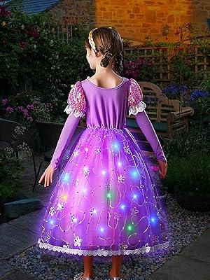 Valentines Day Gift 10pcs Rapunzel Dress-Up Set for Girls - Light-Up Princess Costume with LED Wig, Wand, Crown & Halloween Gifts for Toddlers