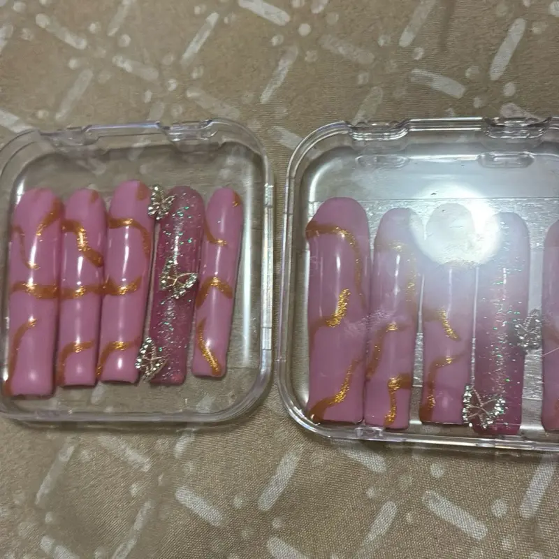 Press on Nails Glitter Pink Butterfly Press on Set for Easy Application and Stylish Look