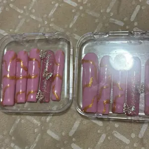 Press on Nails Glitter Pink Butterfly Press on Set for Easy Application and Stylish Look