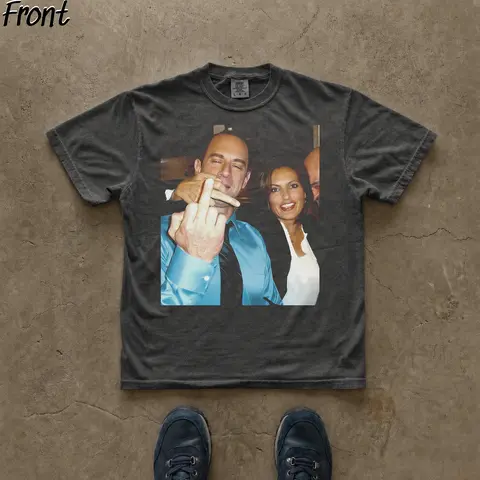 Gildan Men's Vintage Law & Order SVU Cotton Graphic T-Shirt - Menswear Short-Sleeve Round Neck Fitted Top, Iconic Duo Graphic (Elliot Stabler, Christopher Meloni, Olivia Benson, Mariska Hargitay), Lightweight Casual Streetwear, Cold Wash, All Seasons, 3XL