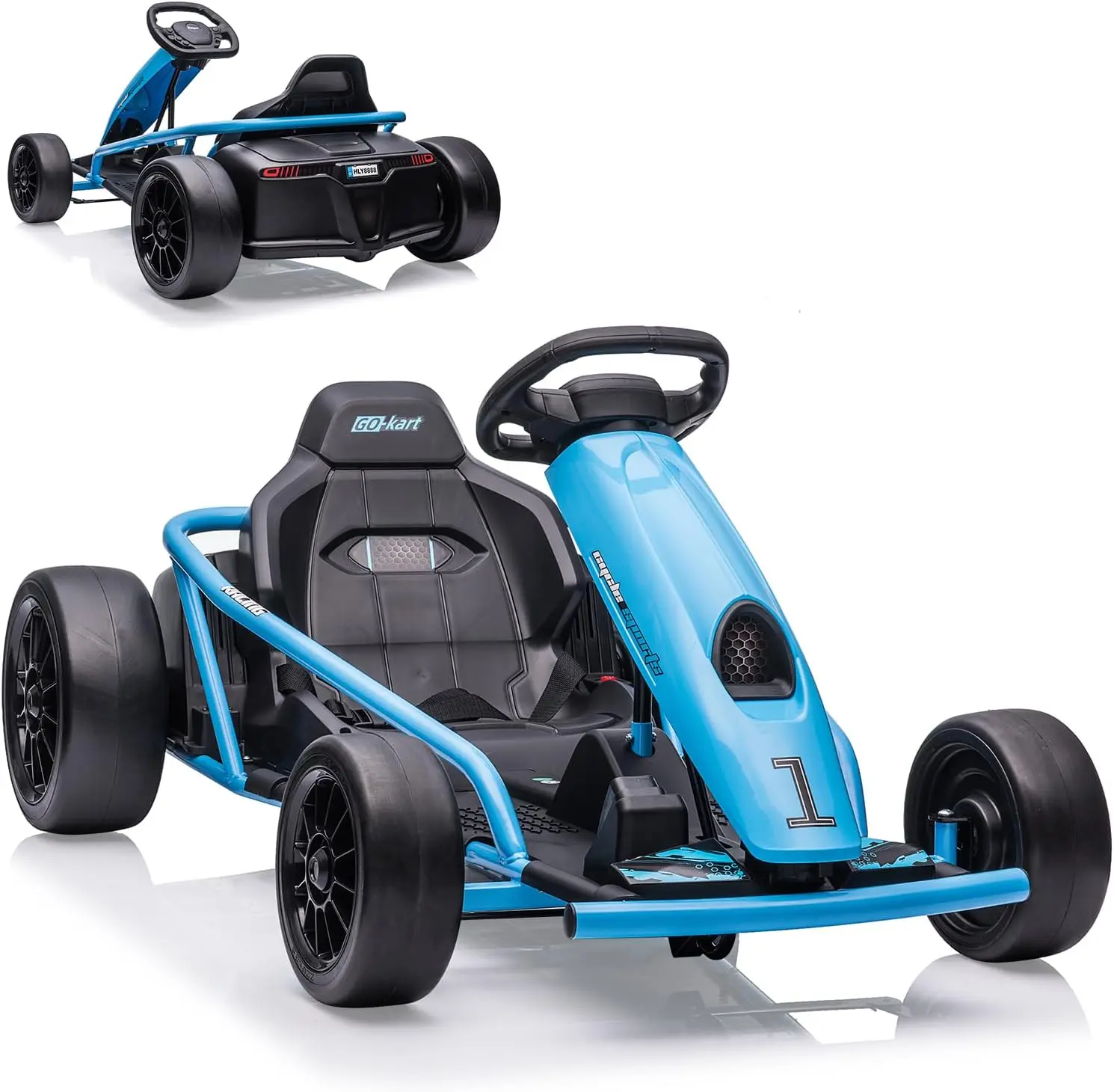 【Christmas Gift】24V Trackless Ride-On Kids Go-Kart, Dual 300W Motors, 8mph Electric Drift Kart, Ages 8-12, Blue, Trackless Ride-On Go-Karts